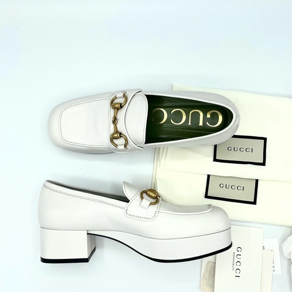 GUCCI Houdan Horsebit Leather Platform Loafers Great White Size 36 - Picture 2 of 12